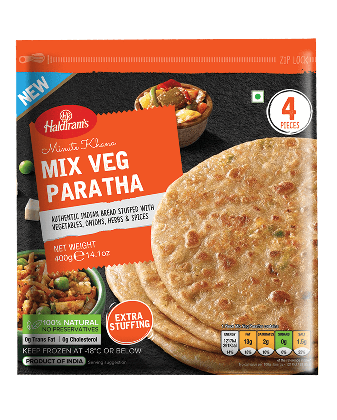 HAL MIX-VEG PARATHA 4PCS